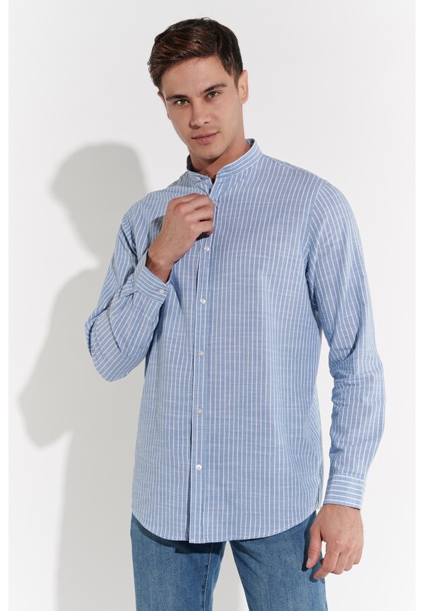 Hemd in Leinen-Optik, Blau Frontansicht