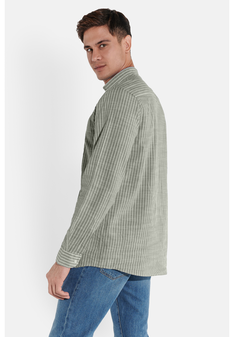 Hemd in Leinen-Optik, Khaki Rückansicht