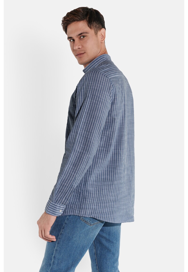 Hemd in Leinen-Optik, Marineblau Rückansicht