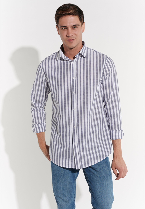 Hemd in Leinen-Optik, Blue white Frontansicht