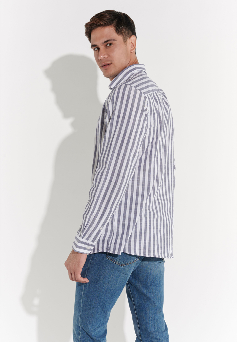 Hemd in Leinen-Optik, Blue white Rückansicht