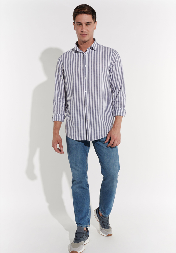 Hemd in Leinen-Optik, Blue white Detailansicht 2