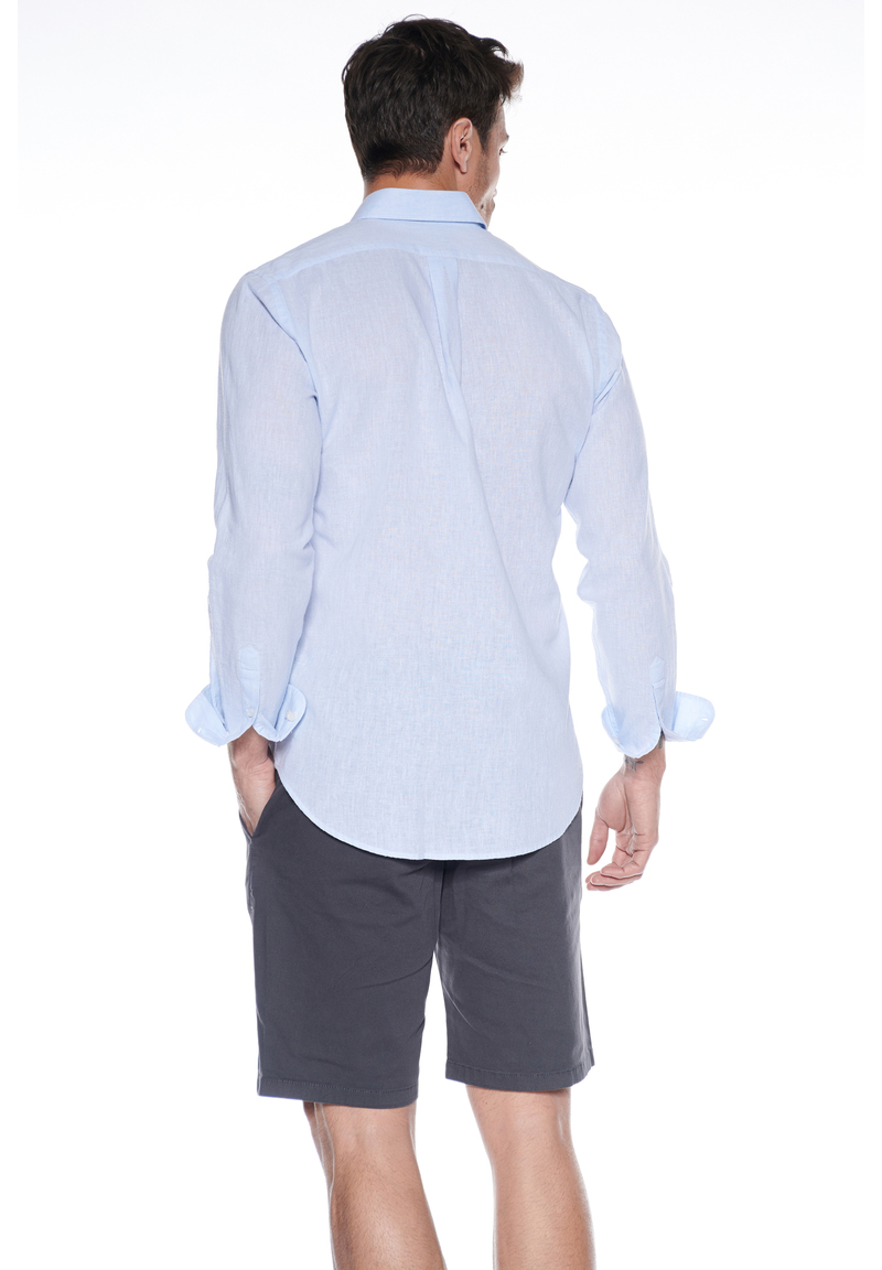Leinen-Hemd Slim Fit, Blau Rückansicht