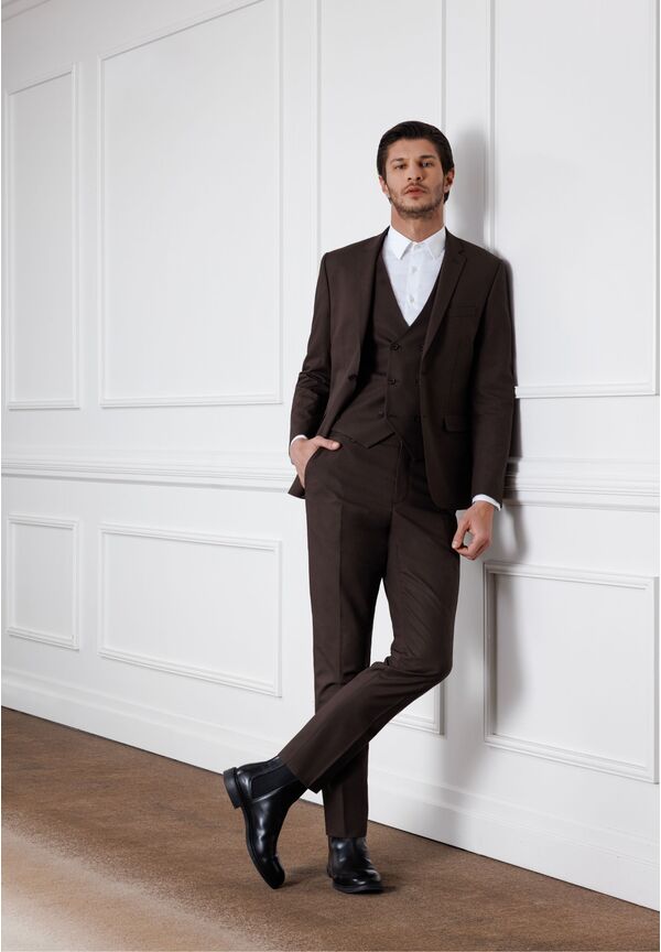Business Anzug 3-teilig Dreiteiler mit Weste, braun