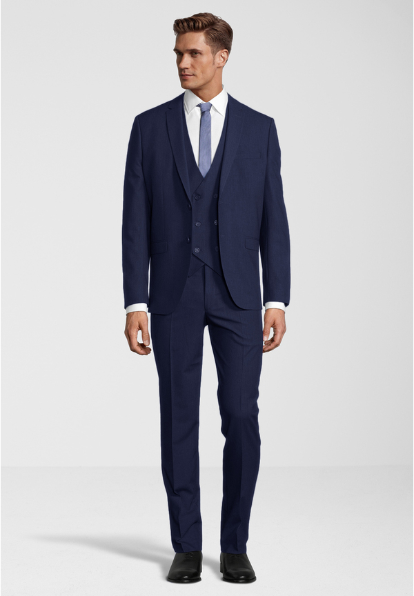 Business Anzug 3-teilig Dreiteiler mit Weste, blau Frontansicht