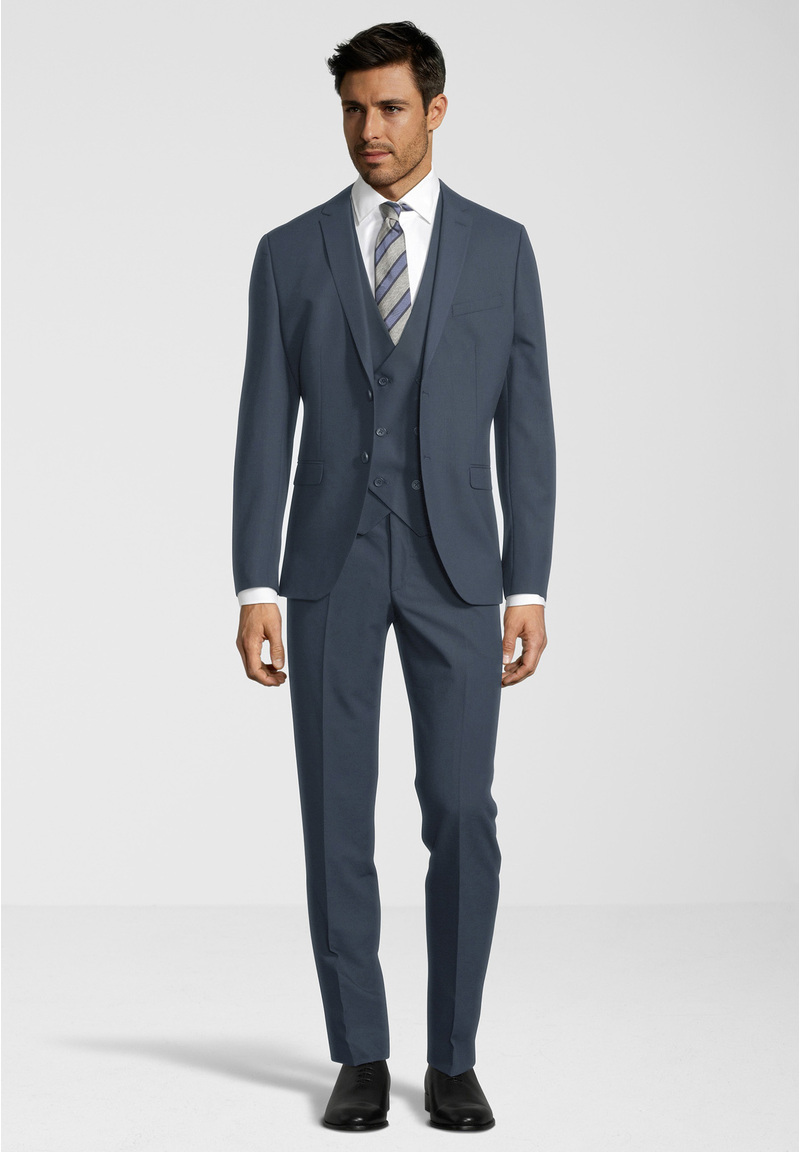 Business Anzug 3-teilig Dreiteiler mit Weste, graublau Frontansicht