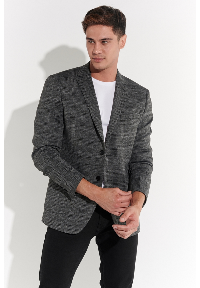 Sakko Jersey Fischgrat, Grau-schwarz Detailansicht 1