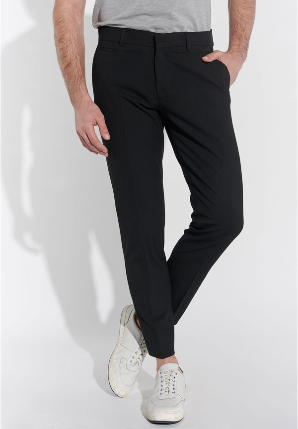 Anzughose Schmal Slim Fit Knöchellang, Schwarz Frontansicht