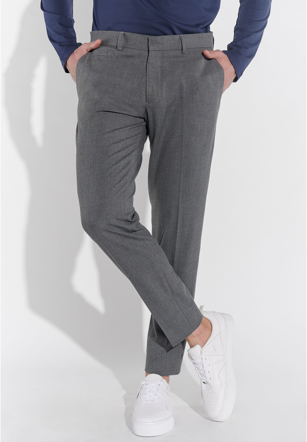 Anzughose Schmal Slim Fit Knöchellang, Grau melange Frontansicht