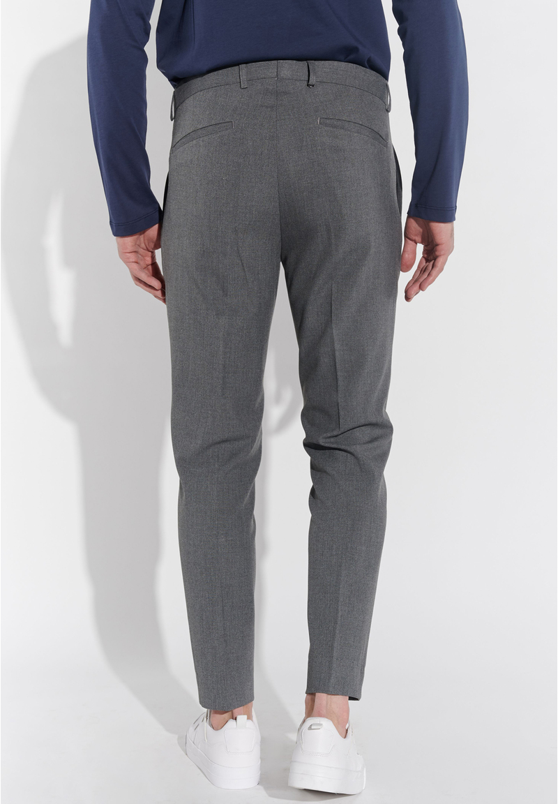 Anzughose Schmal Slim Fit Knöchellang, Grau melange Rückansicht