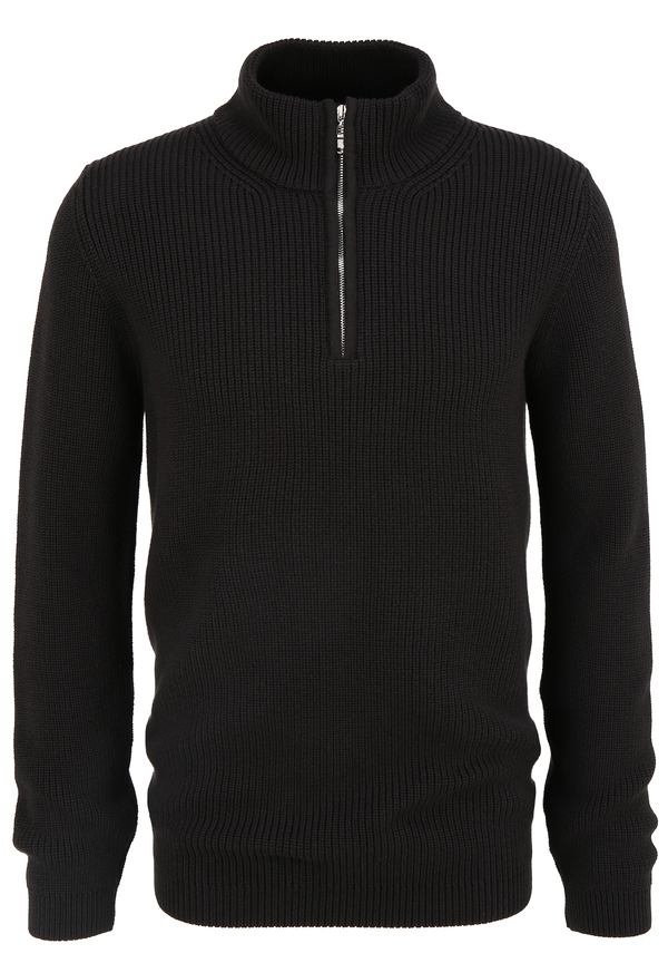 Pullover Troyer Stehkragen Reißverschluss, Schwarz