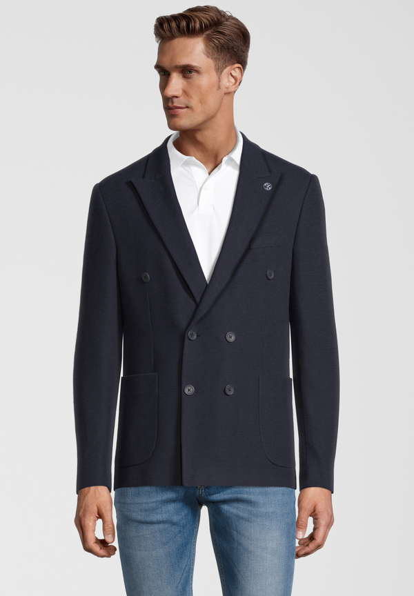 Jersey-Sakko 2-reihig Slim Fit, Marine Frontansicht