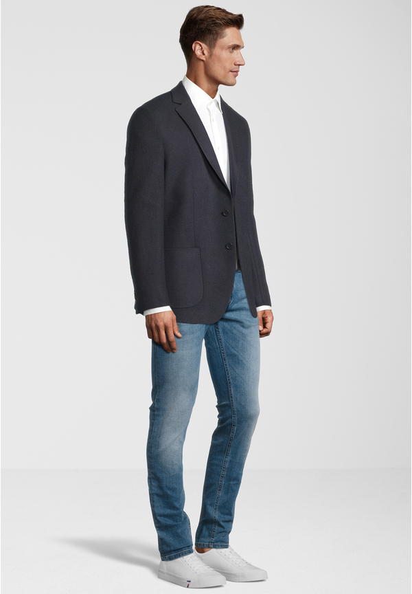 Sakko Wolle Struktur, Marine Detailansicht 1