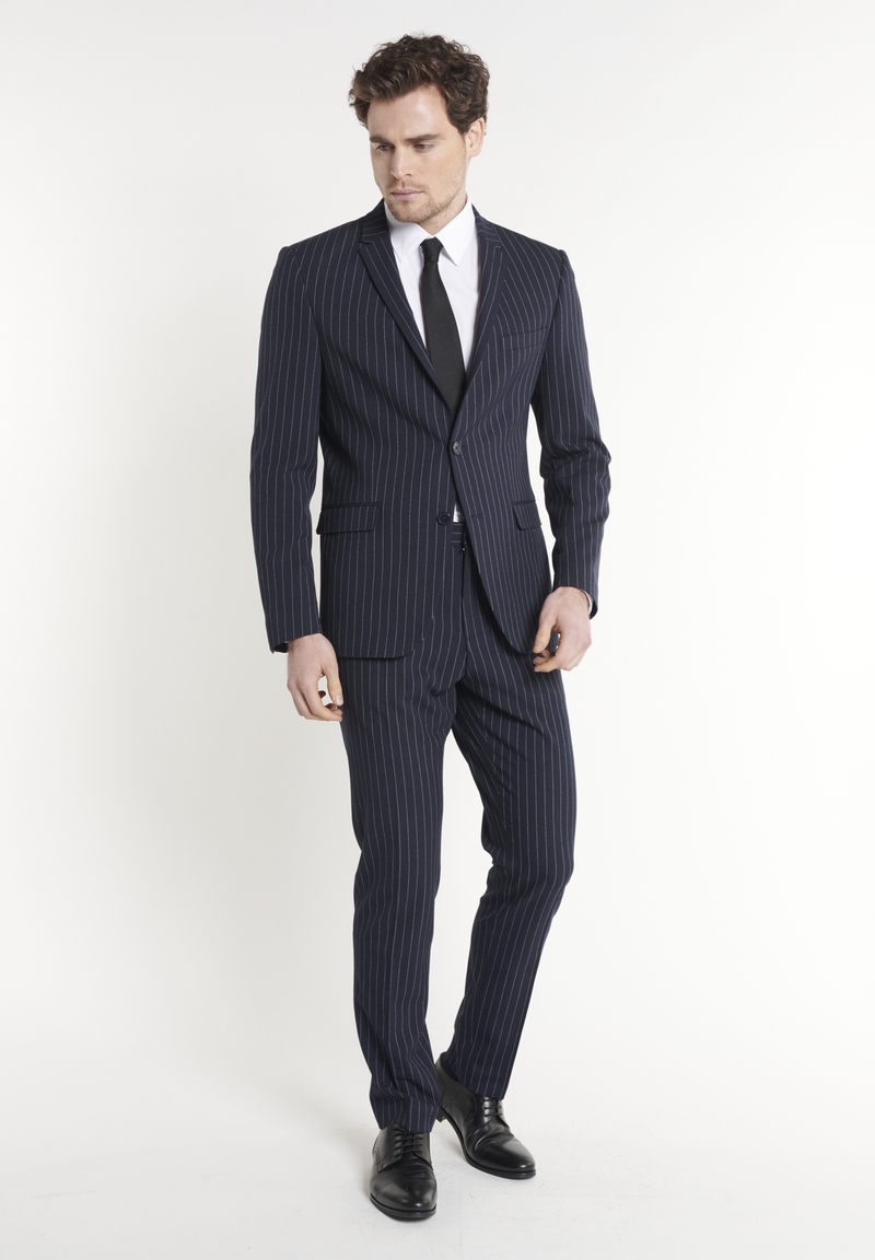 Anzug Slim Fit Nadelstreifen, Marine Frontansicht