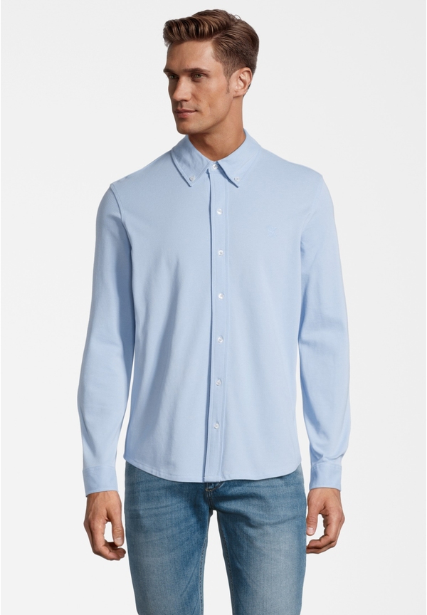 Piqué Hemd Langarm, hellblau Frontansicht