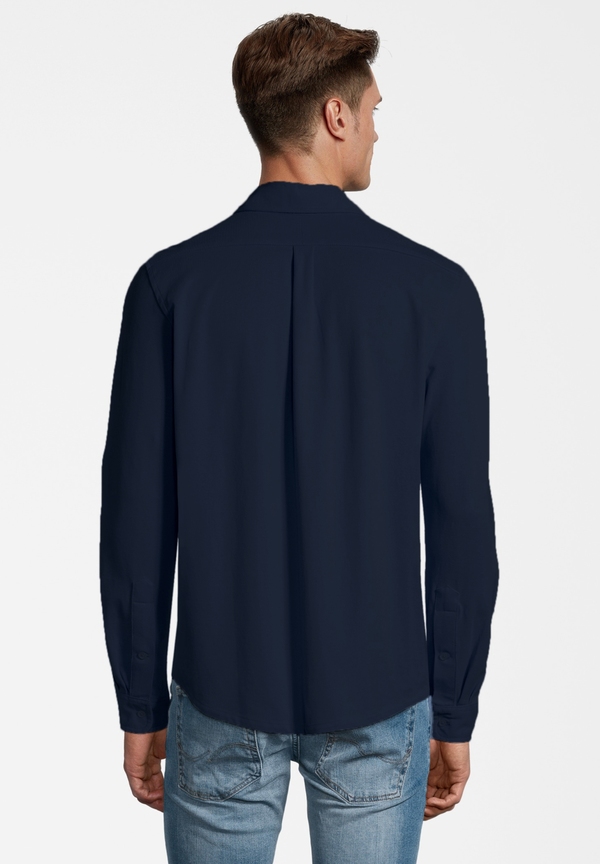 Piqué Hemd Langarm, Marine Rückansicht