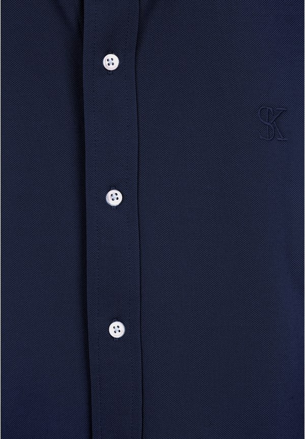 Piqué Hemd Langarm, Marine