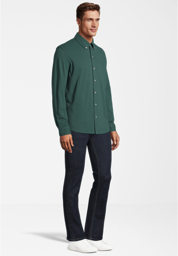 Piqué Hemd Langarm, Dunkelgrün Detailansicht 1