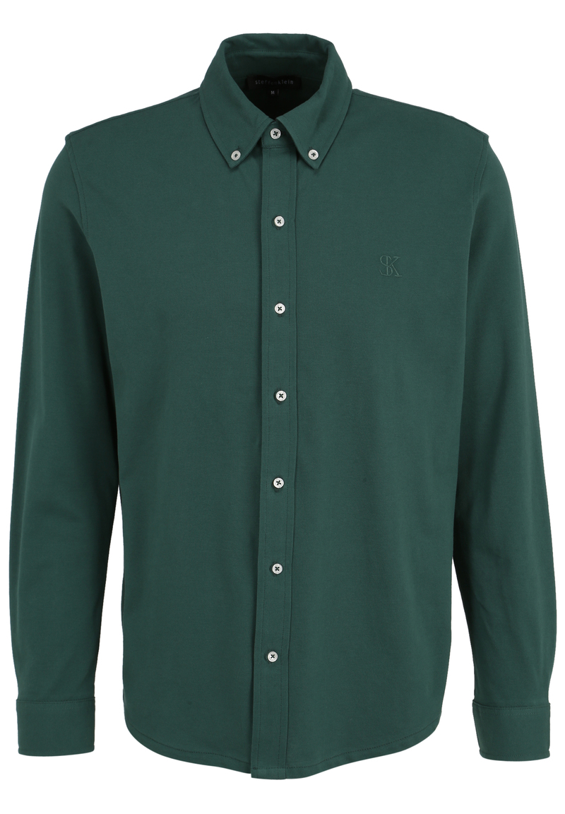Piqué Hemd Langarm, Dunkelgrün Detailansicht 2