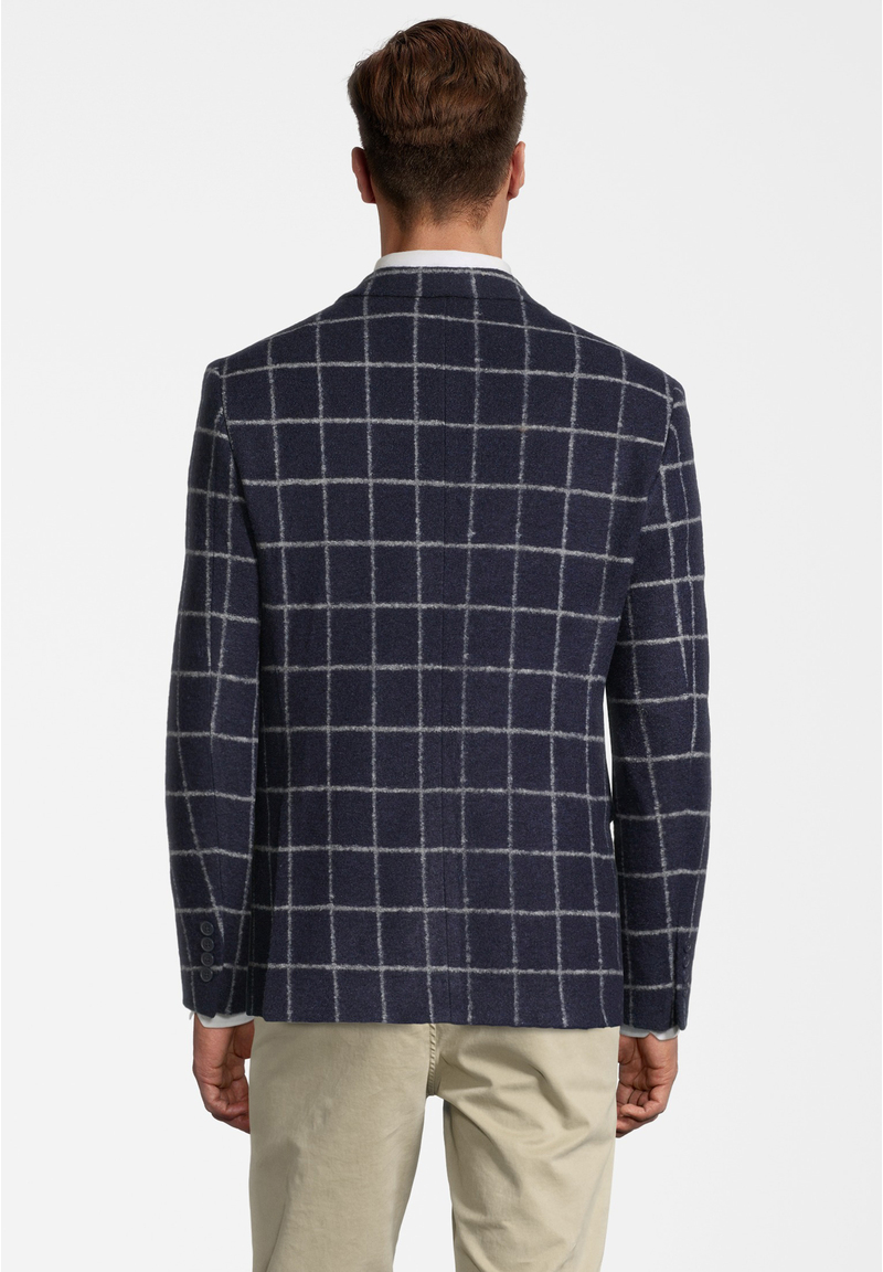 Jersey-Sakko Wolle Gitter-Karo, Marine Rückansicht