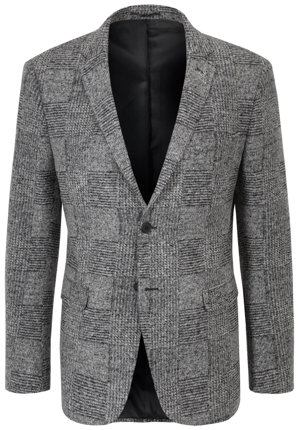 Jersey-Sakko Glencheck, grau-schwarz Detailansicht 2