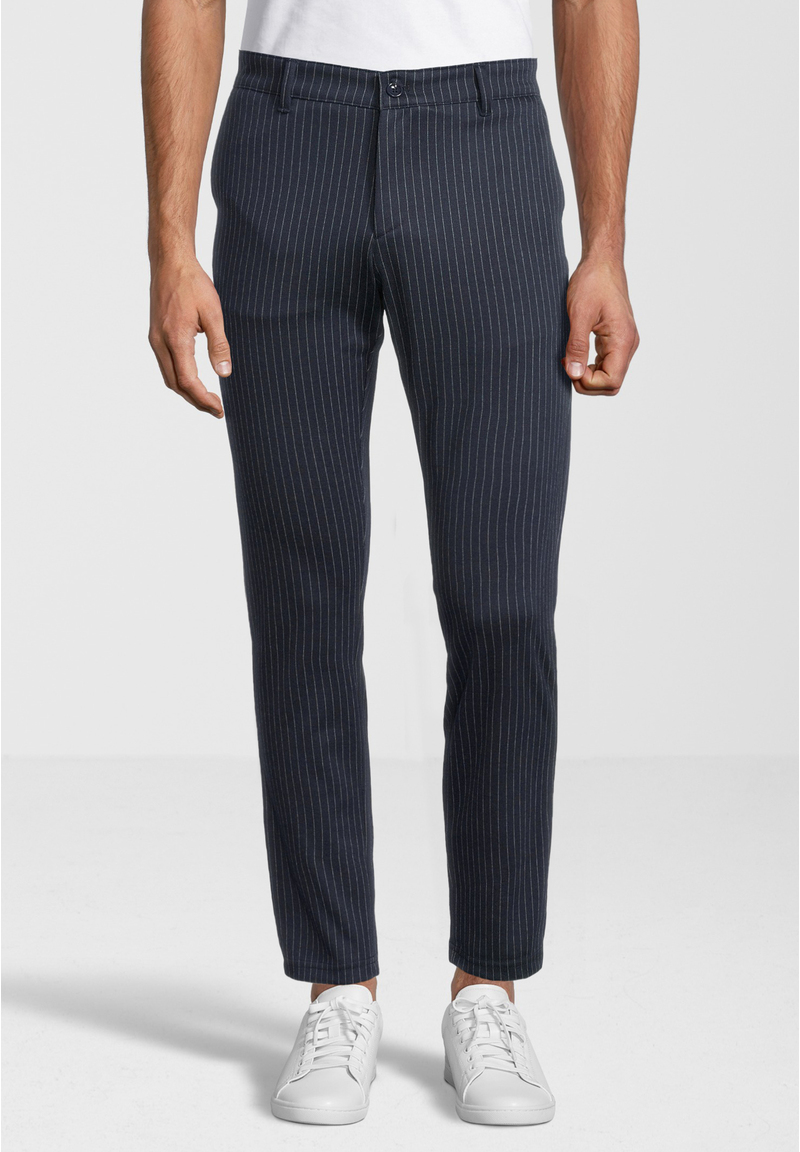 Hose Nadelstreifen Elastisch, Marine Frontansicht