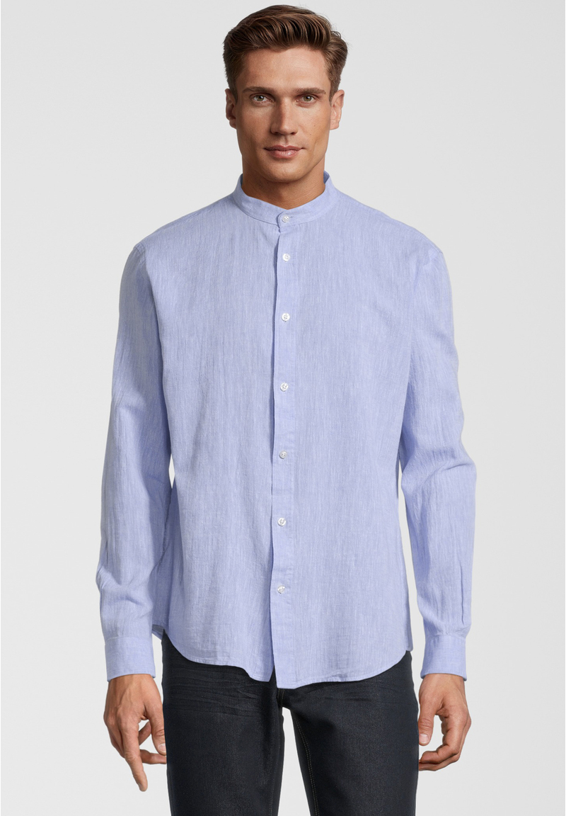 Hemd Stehbund Leinen-Mix, hellblau Frontansicht