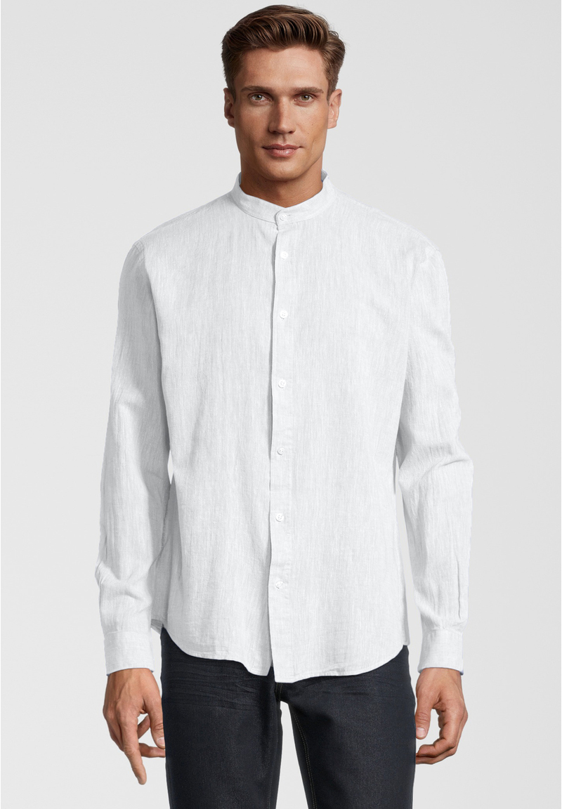 Hemd Stehbund Leinen-Mix, weiß Frontansicht
