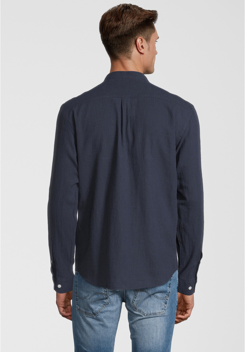 Hemd Stehbund Leinen-Mix, Marine Rückansicht