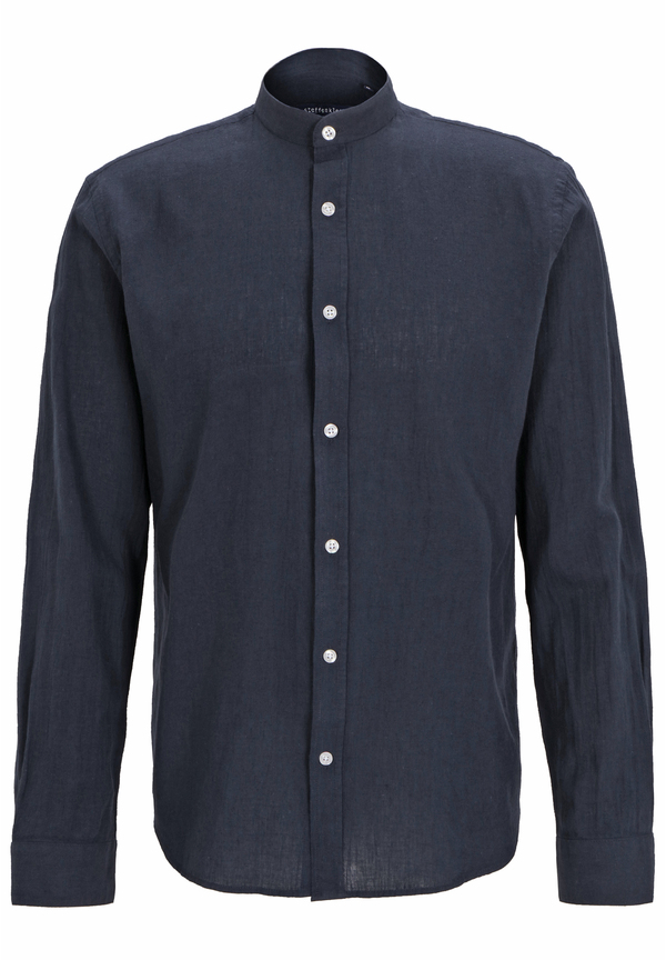 Hemd Stehbund Leinen-Mix, Marine Detailansicht 2