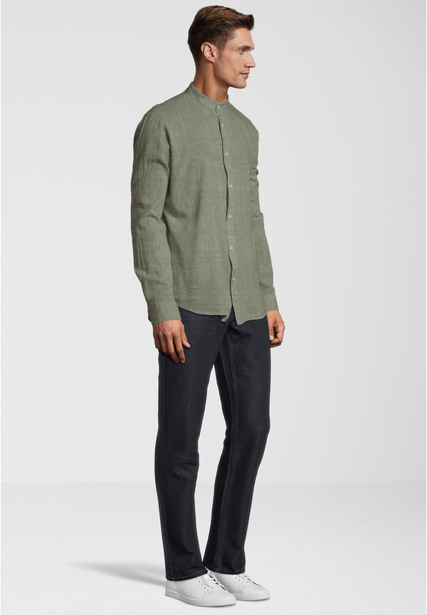 Hemd Stehbund Leinen-Mix, khaki Detailansicht 1