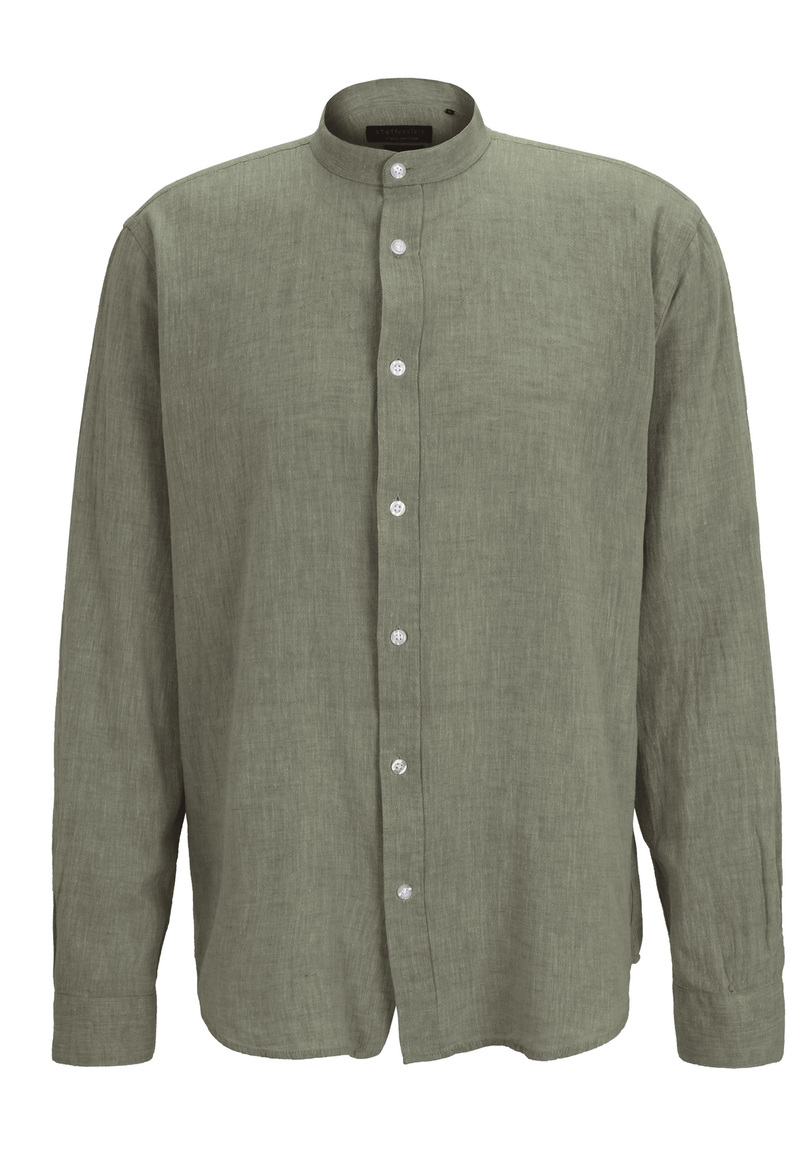 Hemd Stehbund Leinen-Mix, khaki Detailansicht 2