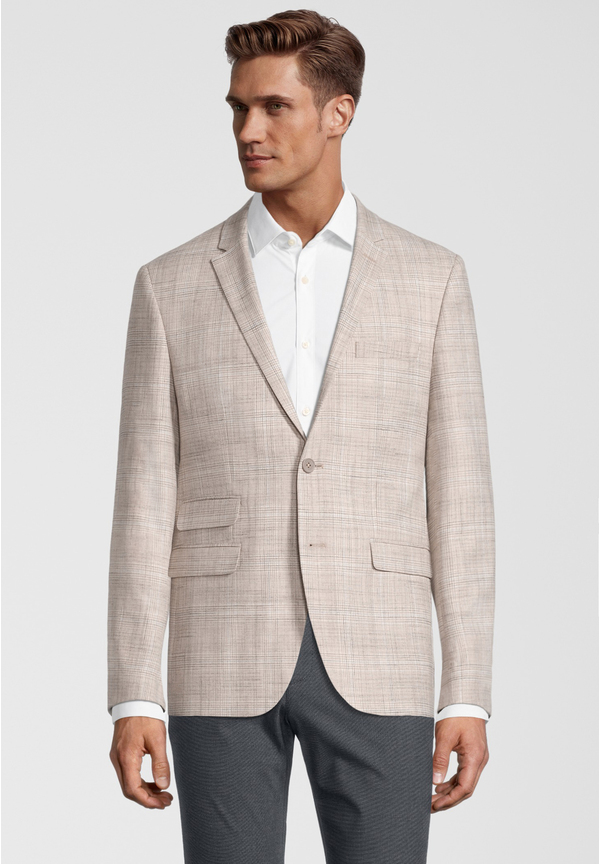 Kariertes Sakko Slim Fit, beige Frontansicht