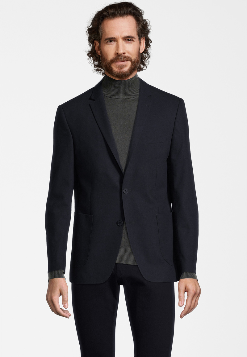 Sakko aufgesetzte Taschen, Marine Frontansicht