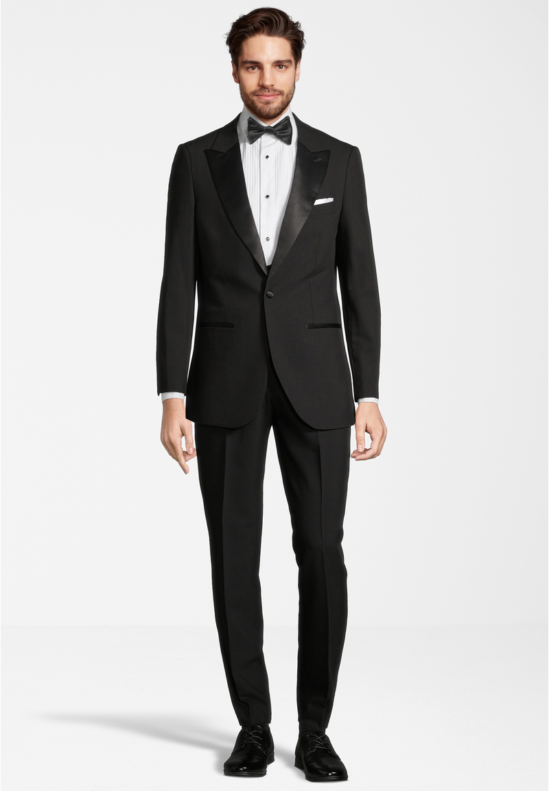 5-piece tuxedo with bow tie and pocket square, schwarz Frontansicht