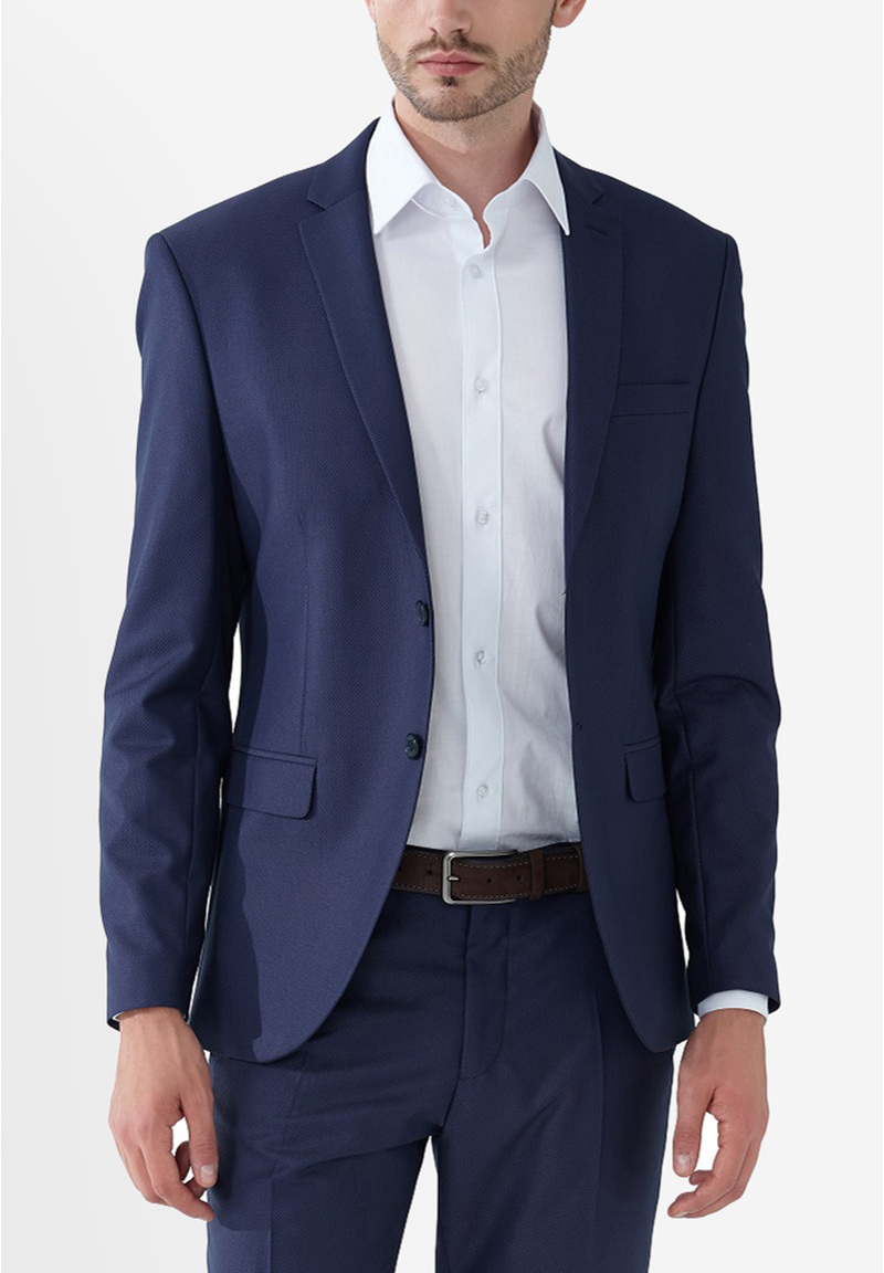 2-Teiliger Slim Fit Business Anzug Smoking 2-Knopf Sakko, marine strukturiert Detailansicht 1